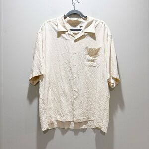 ANTHOLOGY Men's Short-Sleeve Button-Down Shirt Textured Cream Silk Beach Wedding